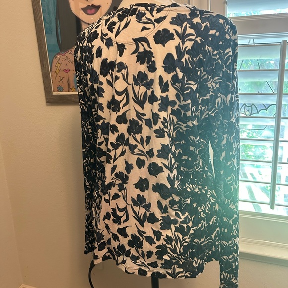 Tory Burch Pima Cotton Long Sleeve Blue Floral Crewneck Top XL - Picture 5 of 8